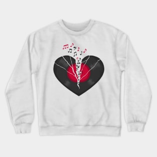 Broken LP Vinyl Record Heart Flying Notes Crewneck Sweatshirt